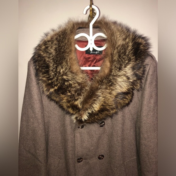 Vintage coat grey/brown with genuine fur collar - Picture 4 of 8